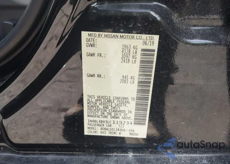 2020 Nissan Altima S from USA, damaged, VIN 1N4BL4BV3LC119234